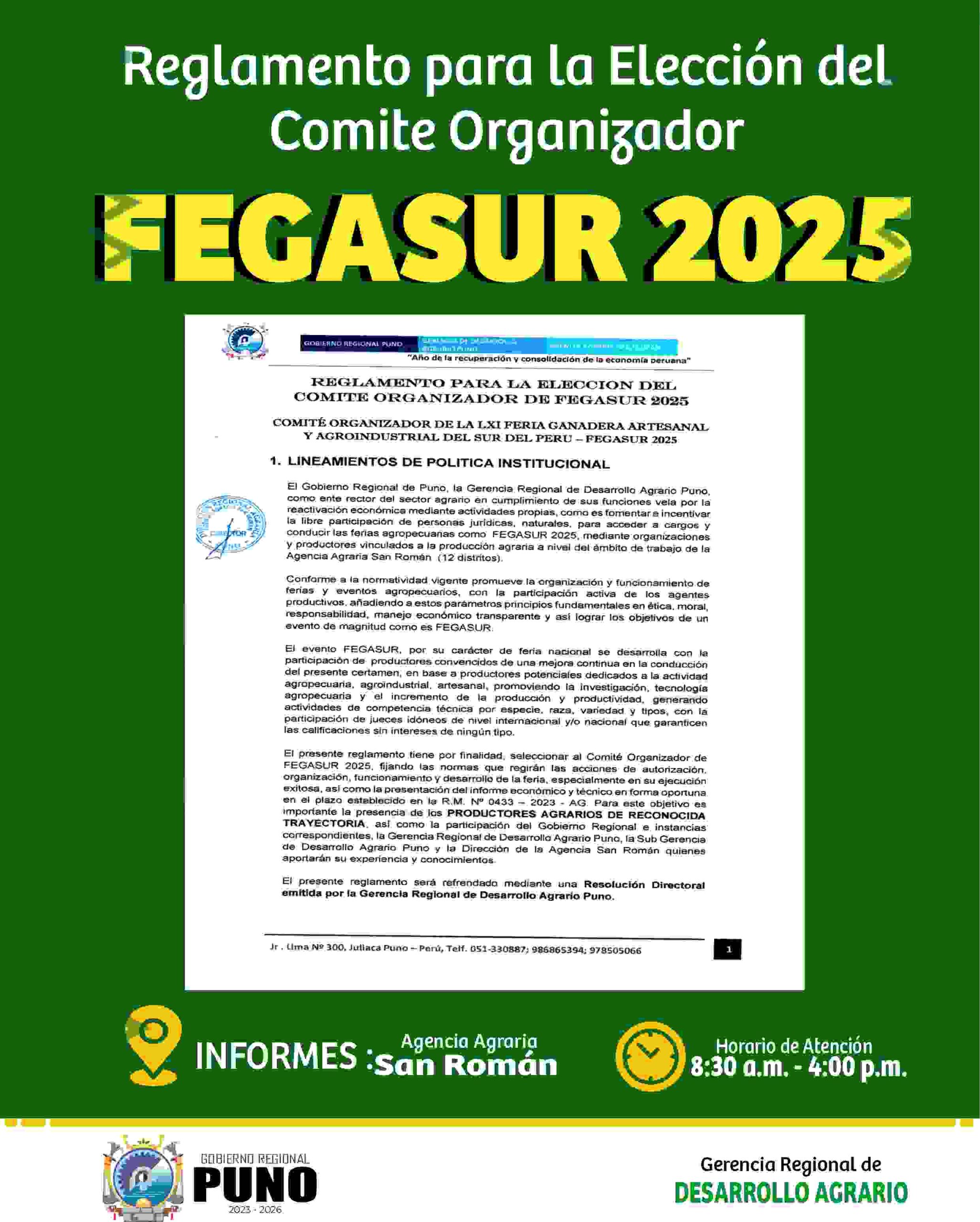 REGLAMENTO PARA ELECCION DEL COMITE ORGANIZADOR FEGASUR 2025