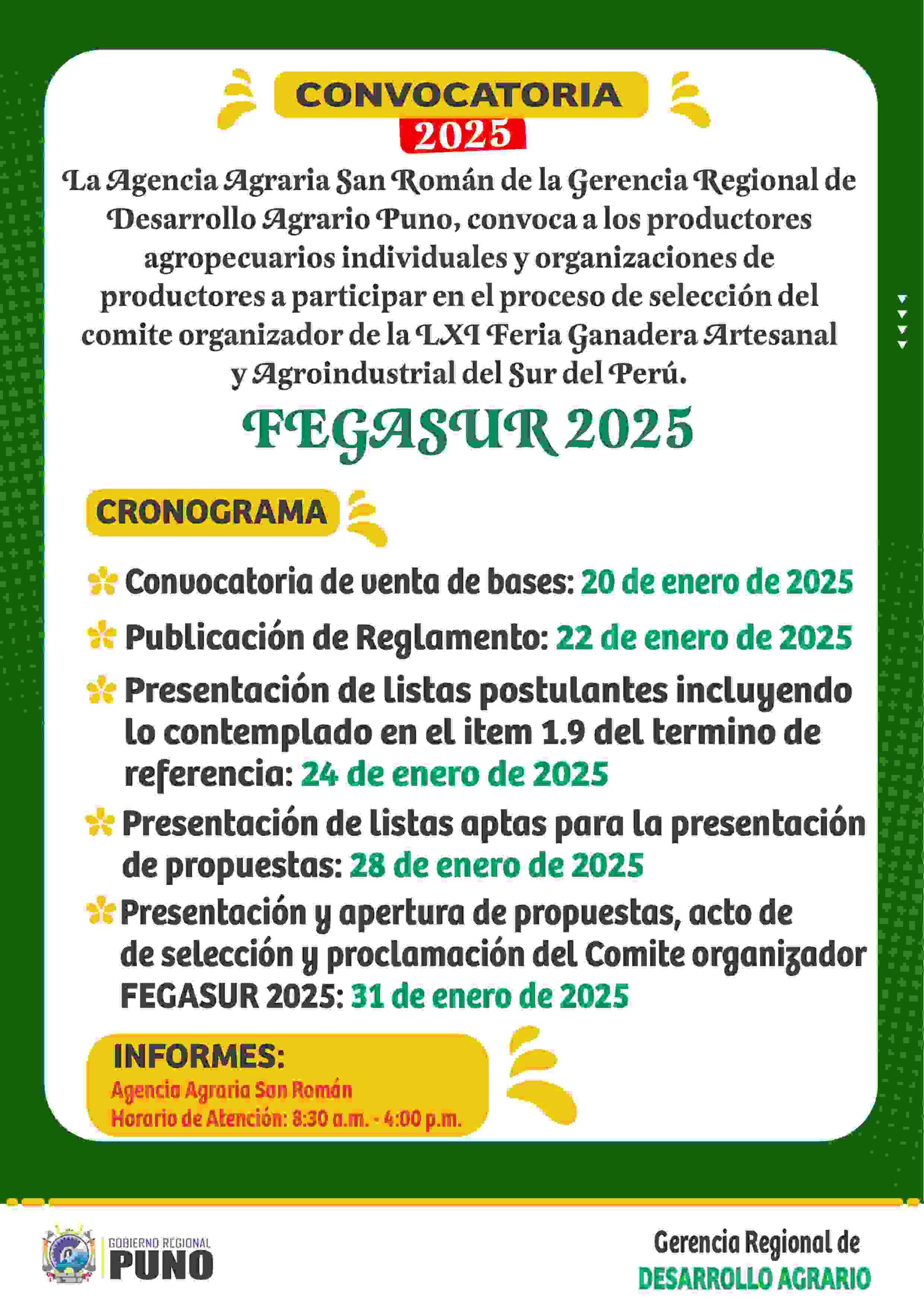 AGENCIA AGRARIA SAN ROMAN CONVOCA A PRODUCTORES PARA FEGASUR 2025